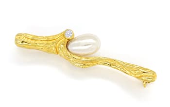 Foto 1 - Brosche Zweig Perle und lupenreiner Diamant in Gelbgold, S1939
