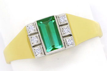 Foto 1 - Goldring mit 0,95 grünem Spitzen Turmalin und Diamanten, S9849